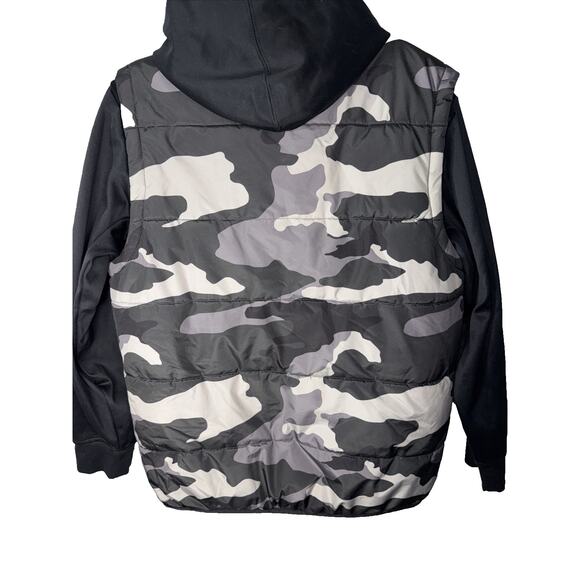 AIR JORDAN boys LAYERED-LOOK HOODED Puffer VEST JACKET XL camo Jump Man Logo - Picture 7 of 10